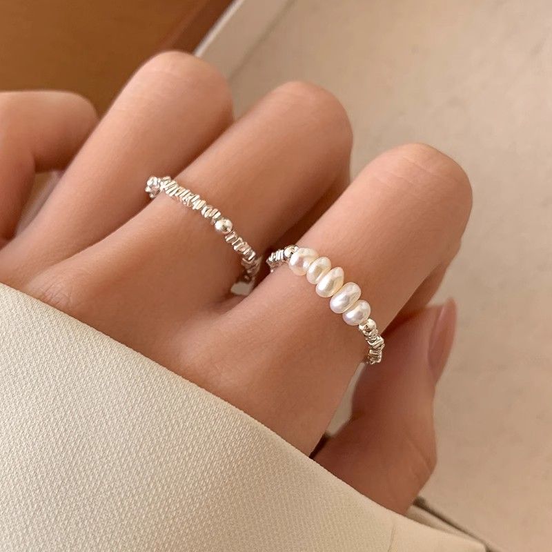 s925 sterling silver simple small pieces of silver pearl ring for women light luxury minority design ins advanced sense ring index finger