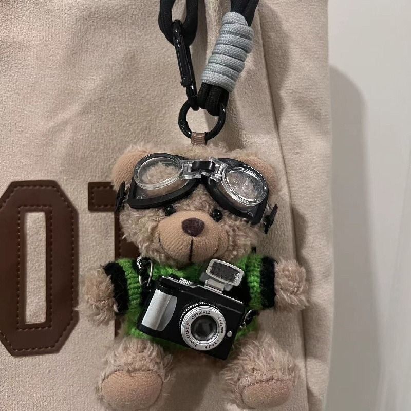 good-looking camera bear keychain bag ornaments schoolbag pendant ins style couple gift for girls