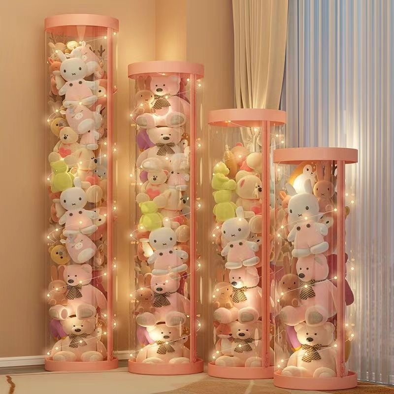 plush toy storage box transparent children‘s doll storage bucket household storage bedroom doll prize claw cylindrical