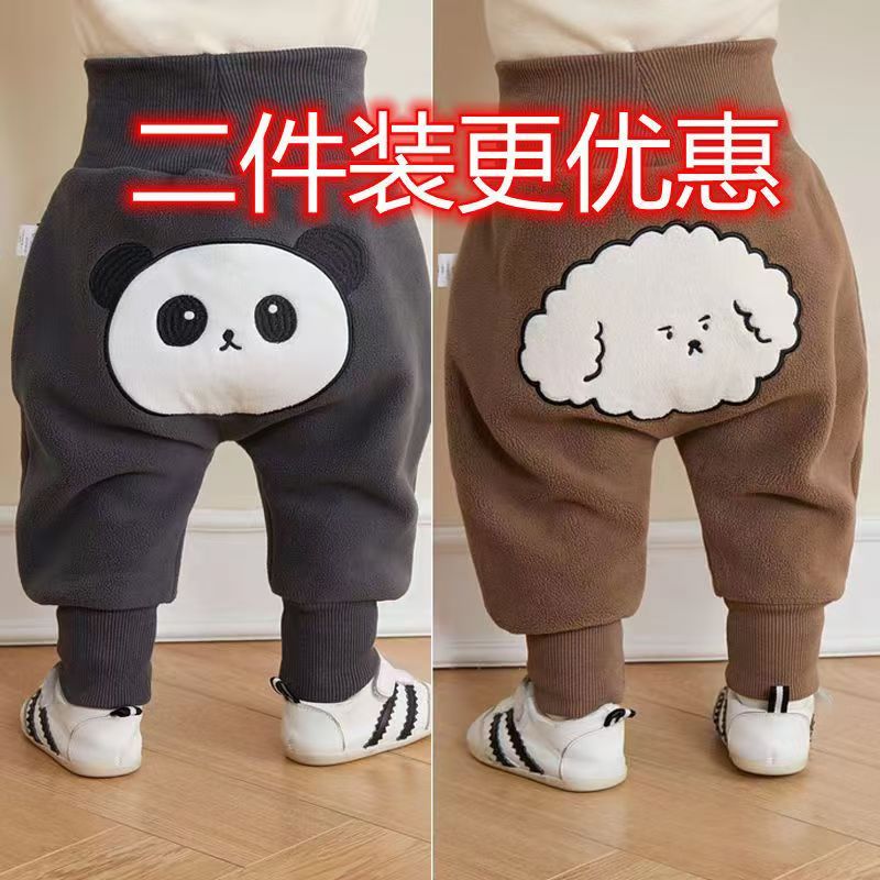 infant padded fleece trousers baby fall and winter outer wear high waist belly protection bottom pants boys girls toddlers warm harem pants