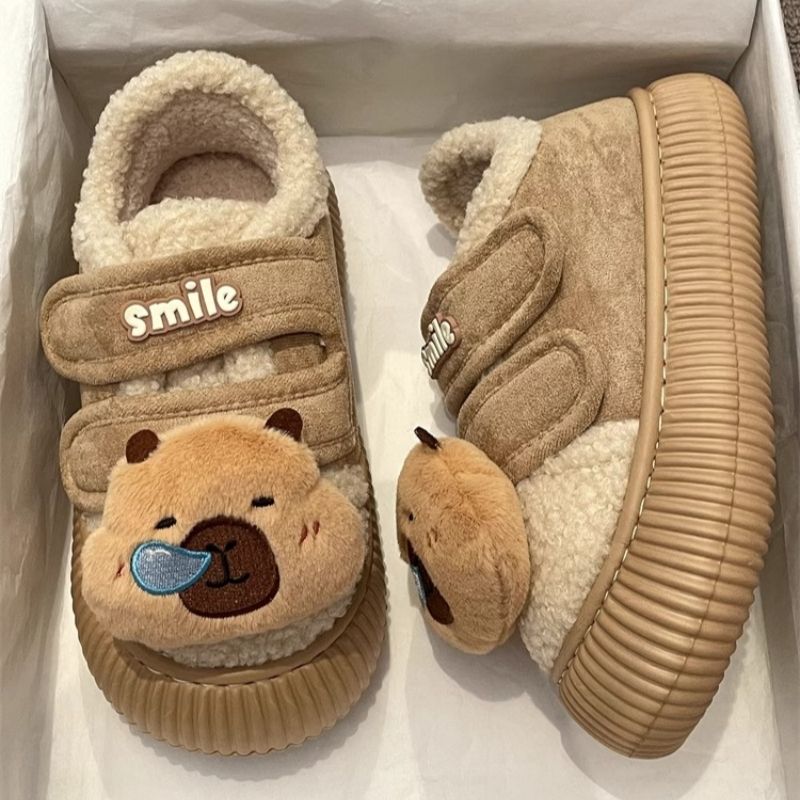 cute cartoon calabala cotton-padded shoes for women 2024 winter fleece-lined thick and comfortable velcro snow fluffy shoes