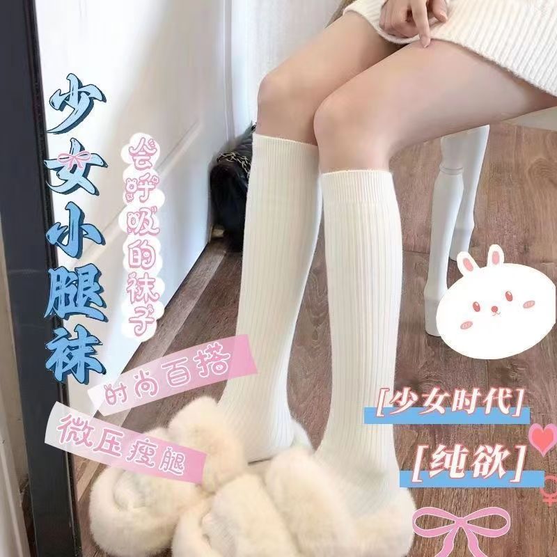 women‘s autumn and winter vertical stripes pure desire style calf socks simple and thin all-match stockings bunching socks