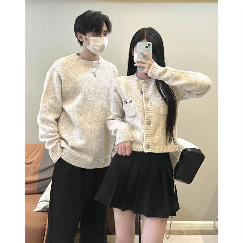 two-piece set] couple wear autumn and winter new ins super-hot sweater men‘s and women‘s korean-style french knitwear coat fashion brand