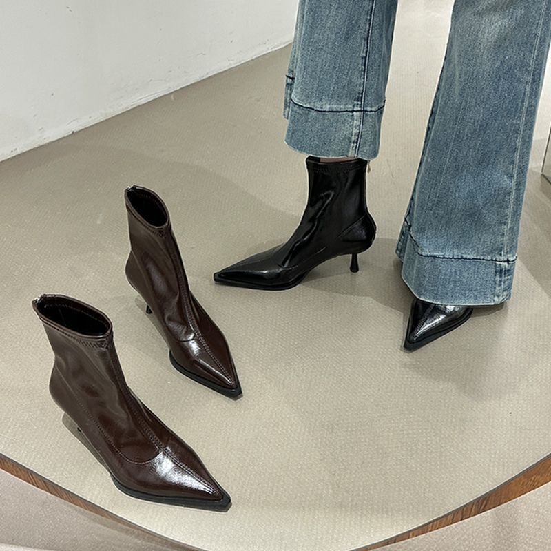 pointed ankle boots women‘s 2024 new autumn and winter boots fleece-lined bootie niche thin women‘s boots stiletto heel high-heel boots