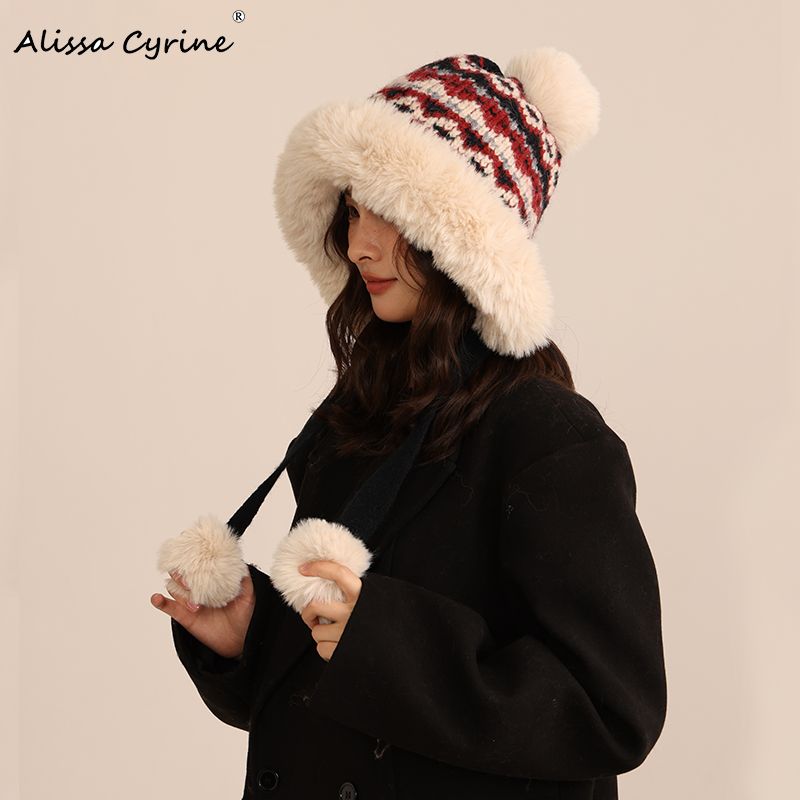 alissacyrine woolen cap autumn and winter fleece-lined warm hat ear protection knitting thickened cold protection new lei feng