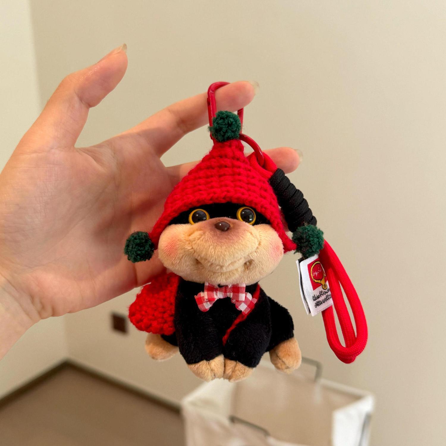 cute retro red knitted hat swollen face puppy plush pendant ins new doll bag charm keychain