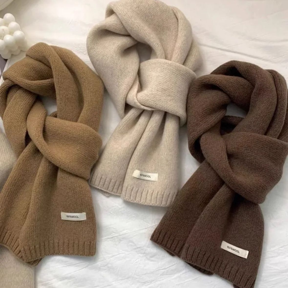 100% pure wool scarf ~ selected australian wool camel beige thermal knitting scarf versatile men‘s and women‘s neck warmer