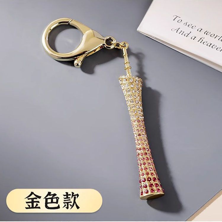 creative metal diamond 2024 tower guangzhou paris souvenir keychain travel gift handbag pendant high-end