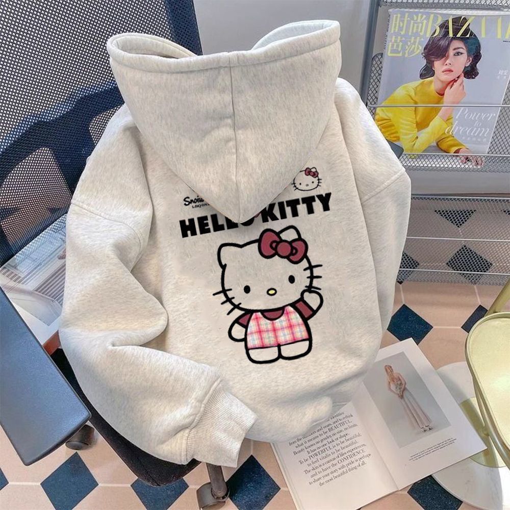 western style girls‘ sweater fleece-lined thickened autumn and winter new all-match hoodie medium and big children  printed coat fashion