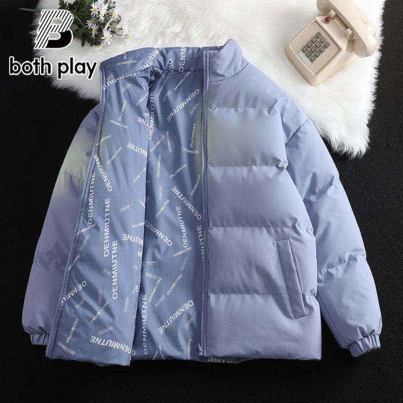 bothplay men‘s cotton clothes winter reversible cotton coat coat men thickened padded jacket stand collar loose cotton padded jacket women