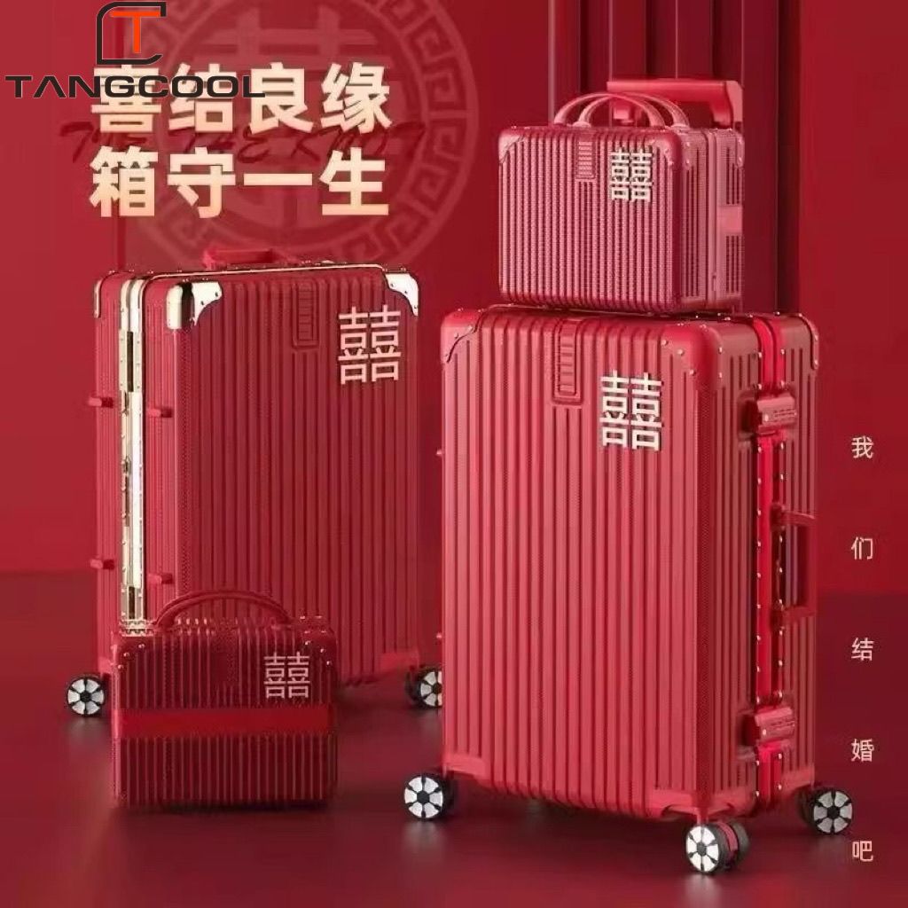 tangku wedding luggage red bridal suitcase durable password trolley case for bride wedding wedding cosmetic case