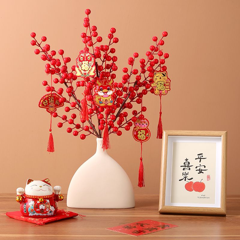 housewarming decoration fortune fruit chinese hawthorn artificial flower new home decoration with vase decoration living room housewarming gift