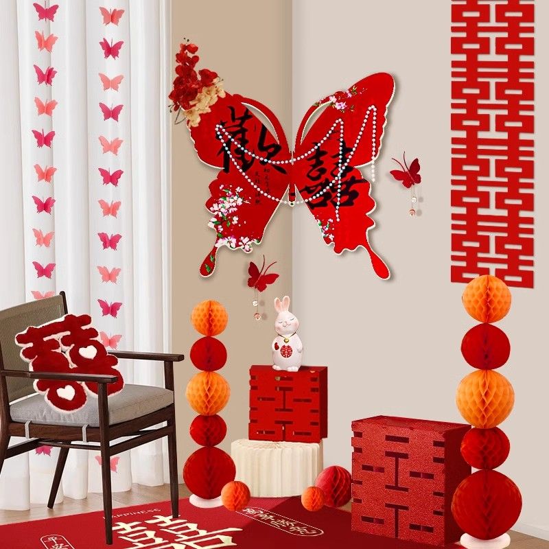 wedding room decoration layout butterfly decorative background wall high-grade female man bedroom tailstock wall photo suit