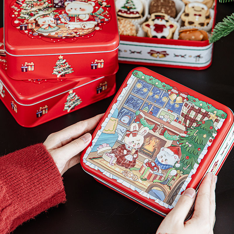 christmas square cartoon cute tin creative cartoon sealed jar christmas eve gift box biscuit candy gift box