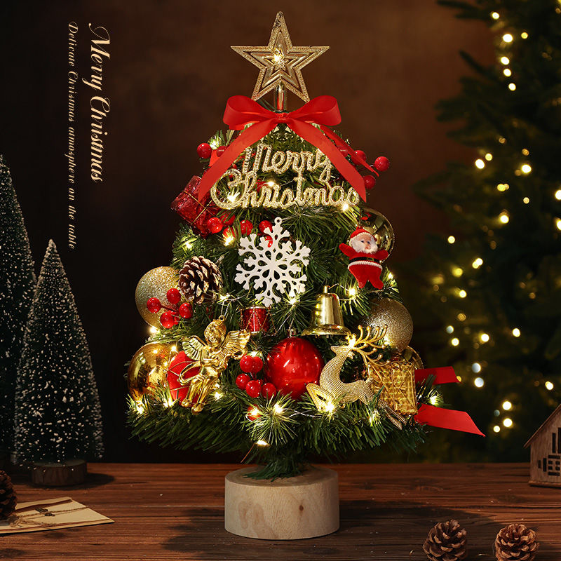 mini christmas tree desktop 2024 new home ornaments package diy luminous encryption small christmas decoration 1