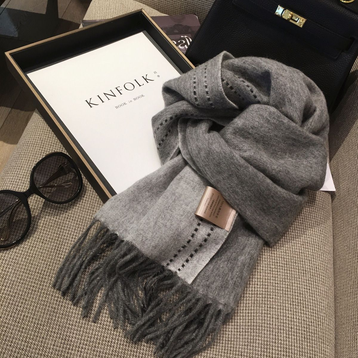 all-matching 100 australian wool pure wool scarf solid color couple warm scarf double-sided shawl for men and women winter