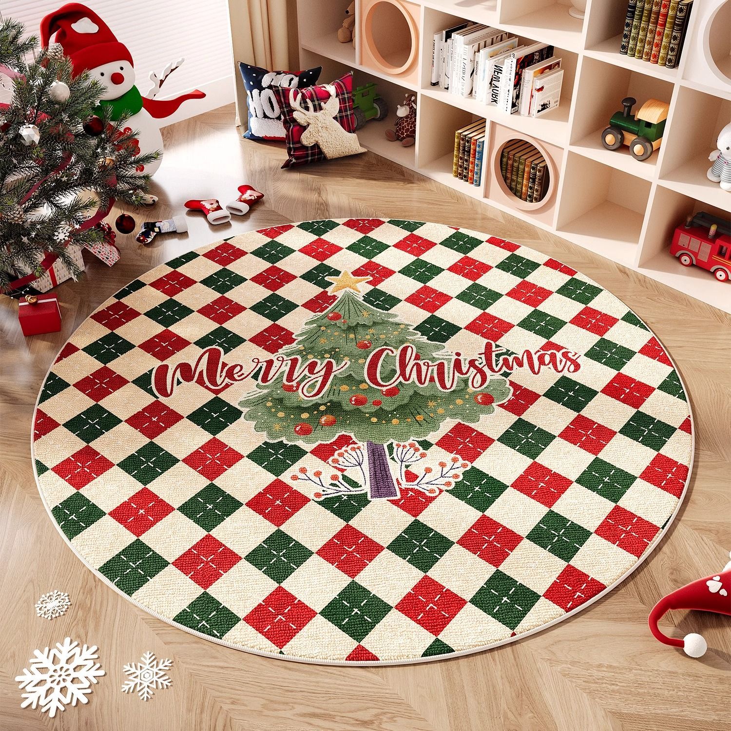 christmas round carpet holiday atmosphere red layout living room blanket christmas decoration floor mat bedroom festive carpet