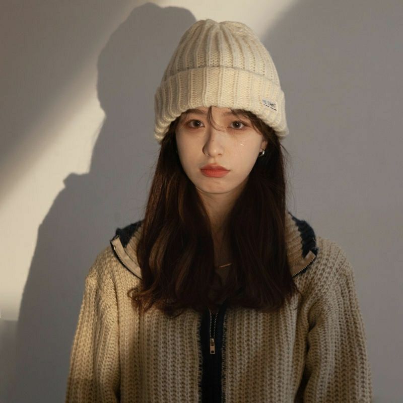 loose big head circumference knitted woolen cap women‘s autumn winter warm pile heap cap ins show face little wild beanie hat tide