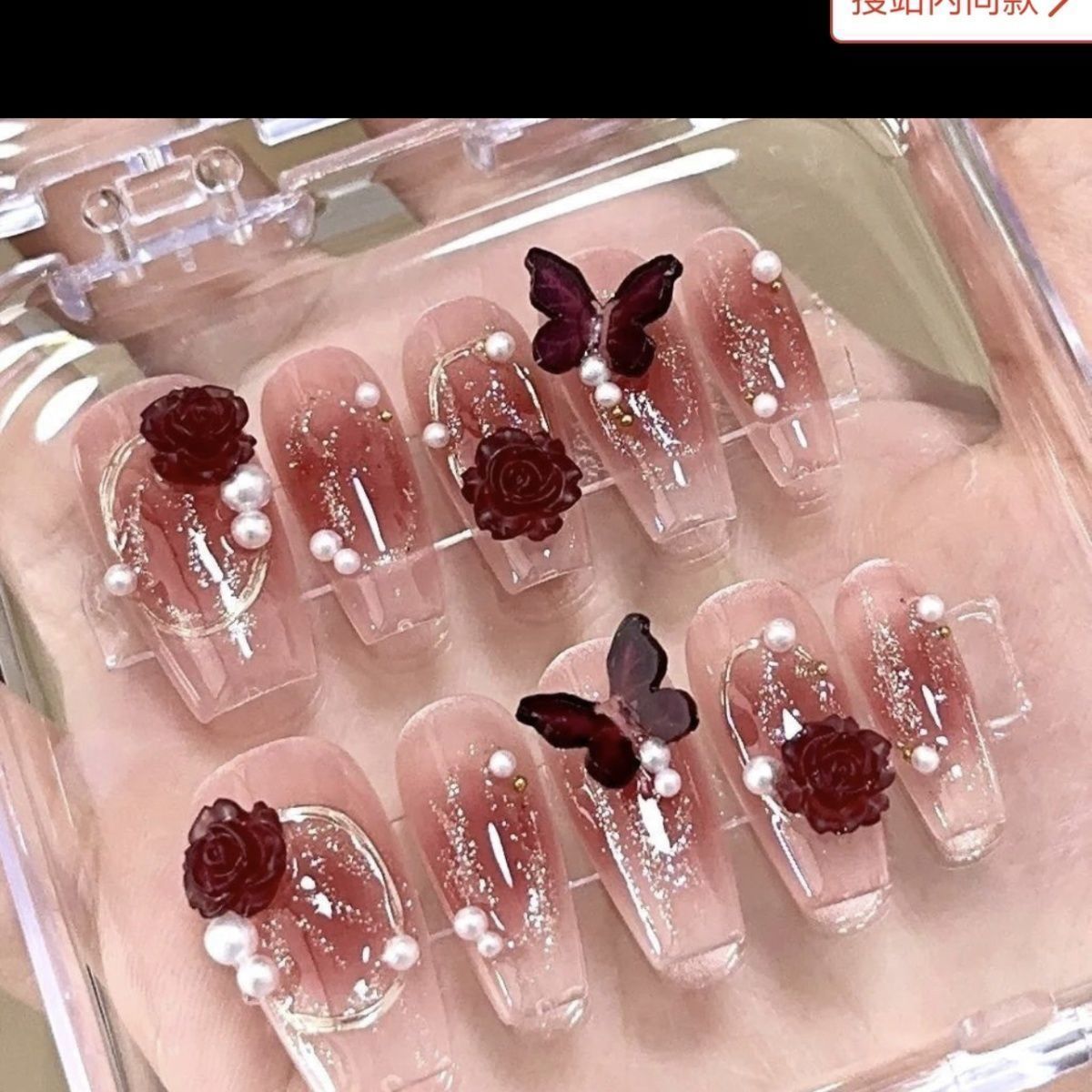 handmade wear nail dark plum-piece blush pure desire style manicure detachable nail camellia wedding pure handmade rose