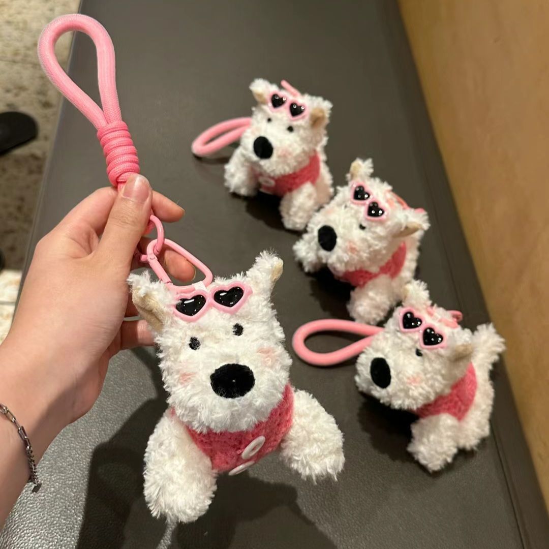 pink vest scrawl puppy west highland handbag pendant key rope buckle plush doll decoration couple gift