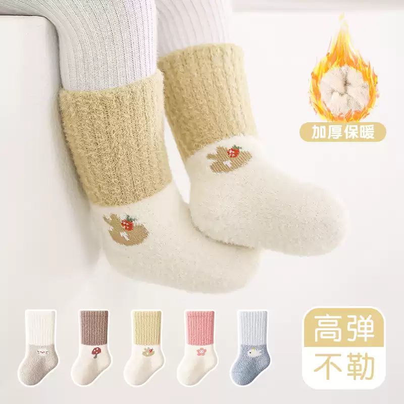 autumn and winter newborn baby socks australian velvet thickened fleece-lined warm boneless baby socks imitation marten cartoon tube socks