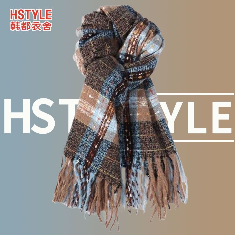 handu clothing house new plaid scarf winter korean style atmosphere all-matching men and women couple warm bib shawl thickened