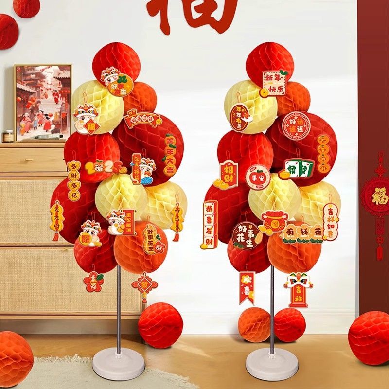 2025 snake new year‘s day chinese new year decoration new year atmosphere honeycomb ball column scene layout shopping mall kindergarten