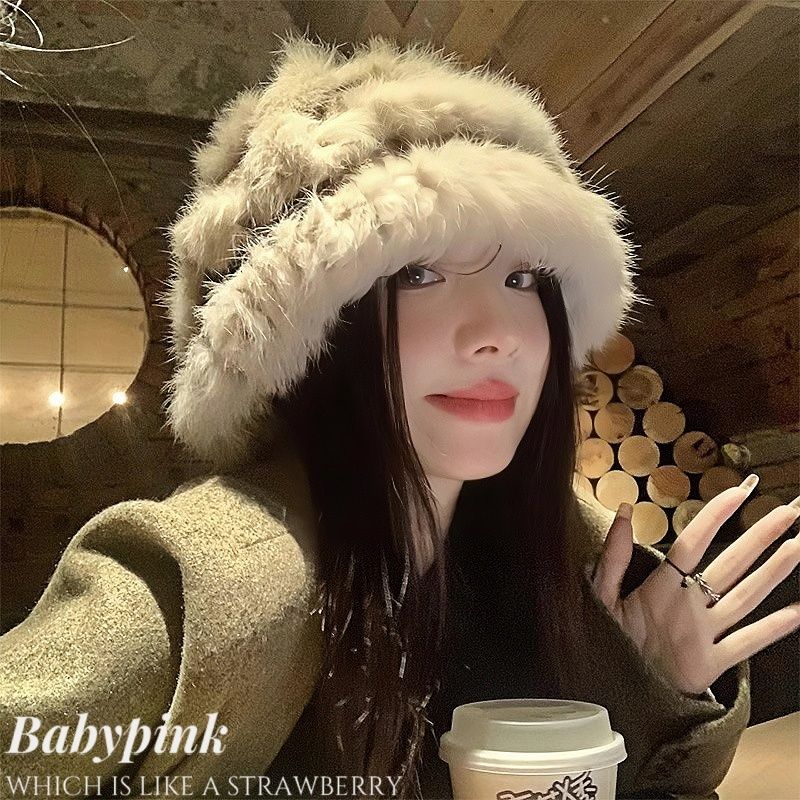 winter atmosphere ~ women‘s autumn and winter korean style versatile face slimming knitted hat thick warm earflaps rabbit fur hat