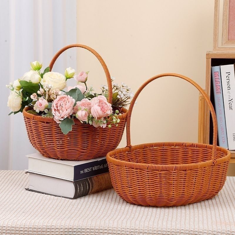 rattan-like portable flower basket new gardening flower arrangement basket confinement egg basket fruit flowers knitted basket mori style