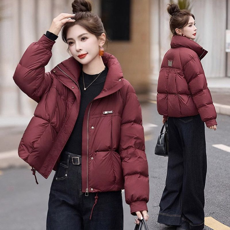 angora red down jacket women‘s short 2024 winter new small fashionable white duck down stand-up collar thick coat