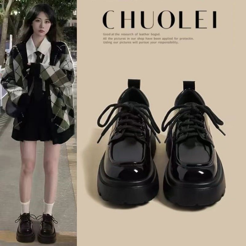 ju jingyi same style muffin platform loafers female 2024 spring new retro japanese jk british leather shoes female