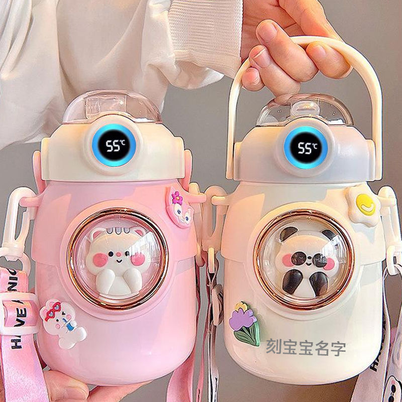 children‘s thermos mug girl drinking bottle cute 2024 new big belly cup portable for students to go to school cup with suction tubes