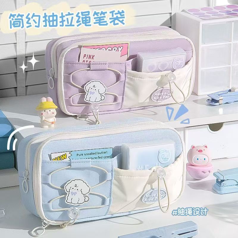 large capacity new simple pencil case junior high school student stationery box girl cute pencil box stationery good-looking drawstring