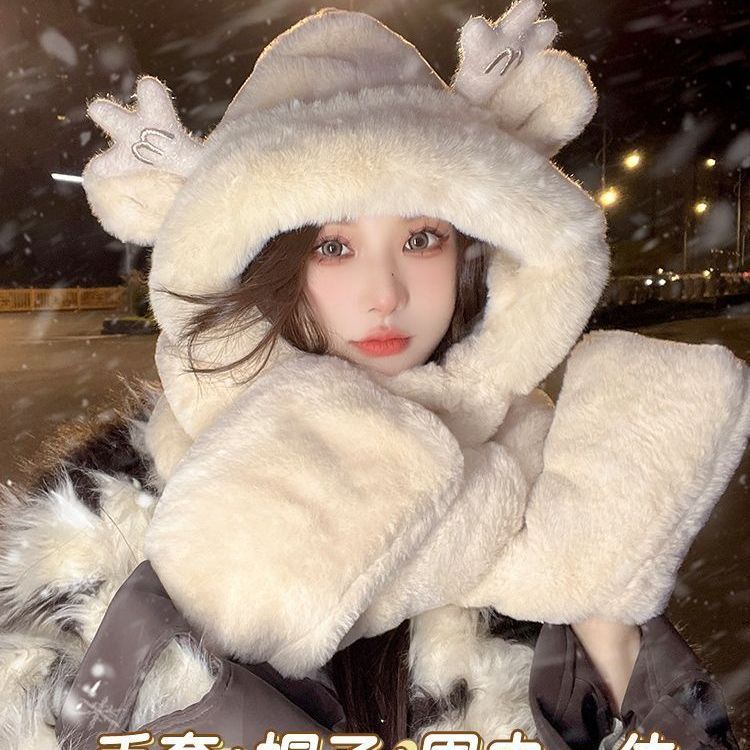 [big promotion] bear winter hooded hat gloves scarf winter one cute three-piece warm