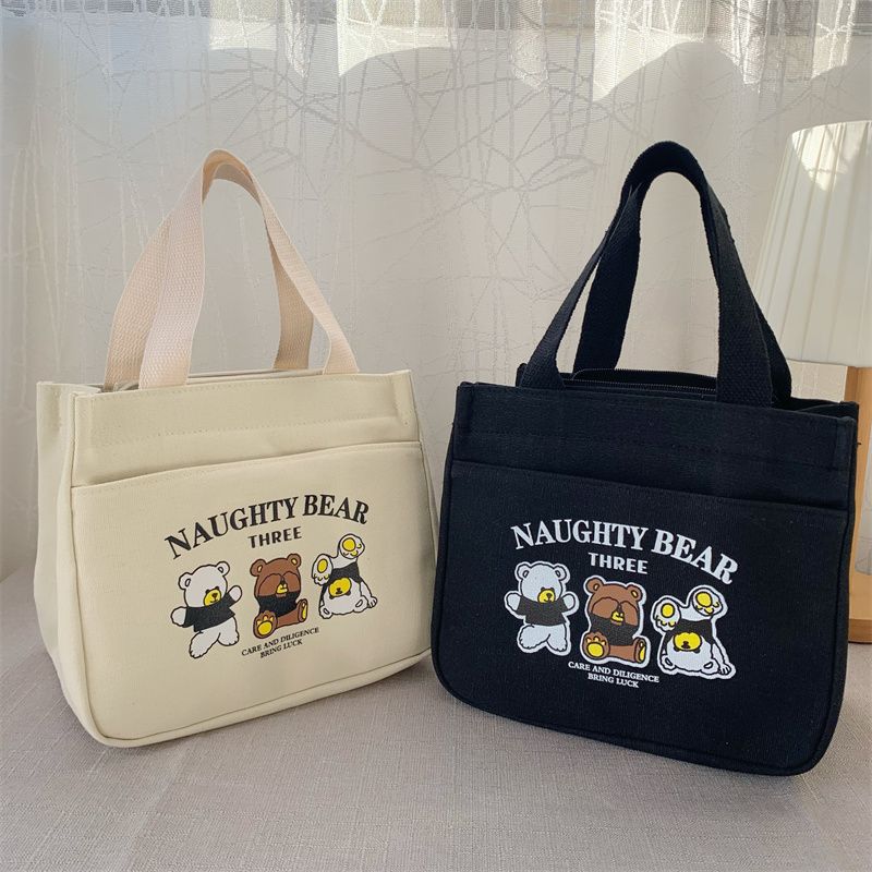 three little bear canvas handbag simple and portable office worker out hand bag student all-match lunch box lunch bag