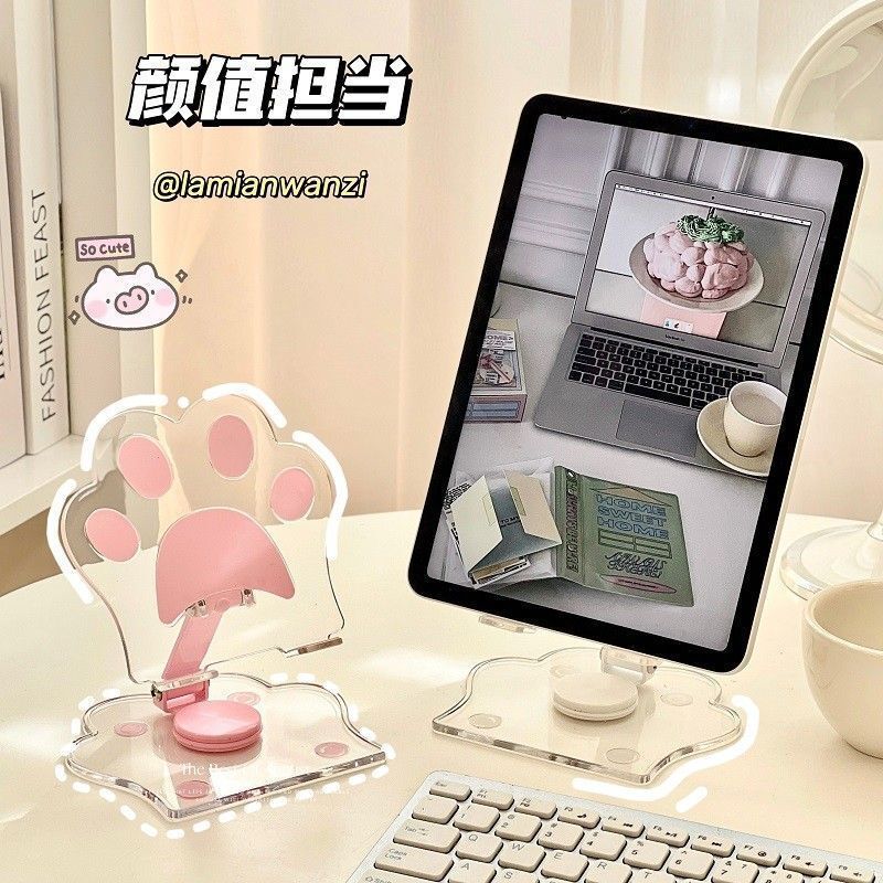 transparent tablet cat‘s paw stand mobile phone ipad desktop binge-watching lazy portable and cute folding rotary universal ins