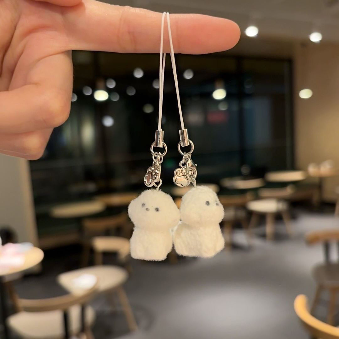 adorable pet white puppy pendant fashion all-match cartoon key button ins style girl bag doll ornaments