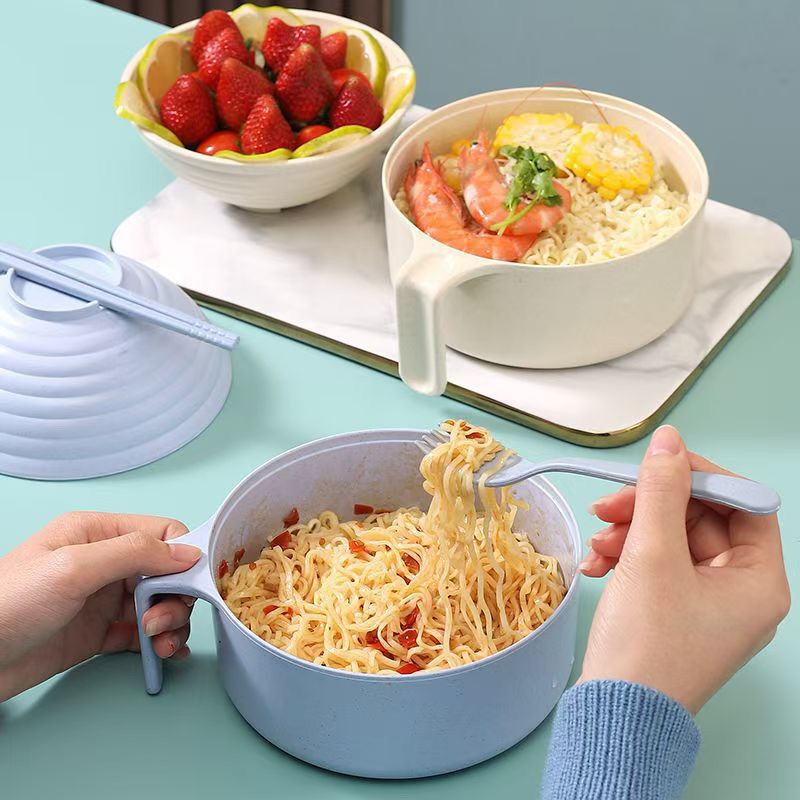 instant noodles student dormitory wheat straw tableware office worker household simple lunch box anti-scald bowl chopsticks suit dormitory bowl