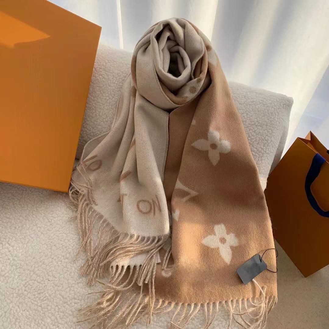 high version cashmere scarf milk tea black gray double-sided dual-use wool warm presbyopic big brand scarf