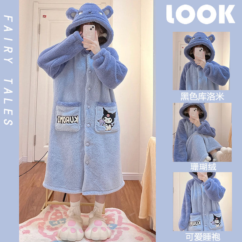 super low price clearance pajamas suit women‘s autumn and winter fleece-lined thick coral fleece flannel thermal home wear nightgown pajama pants