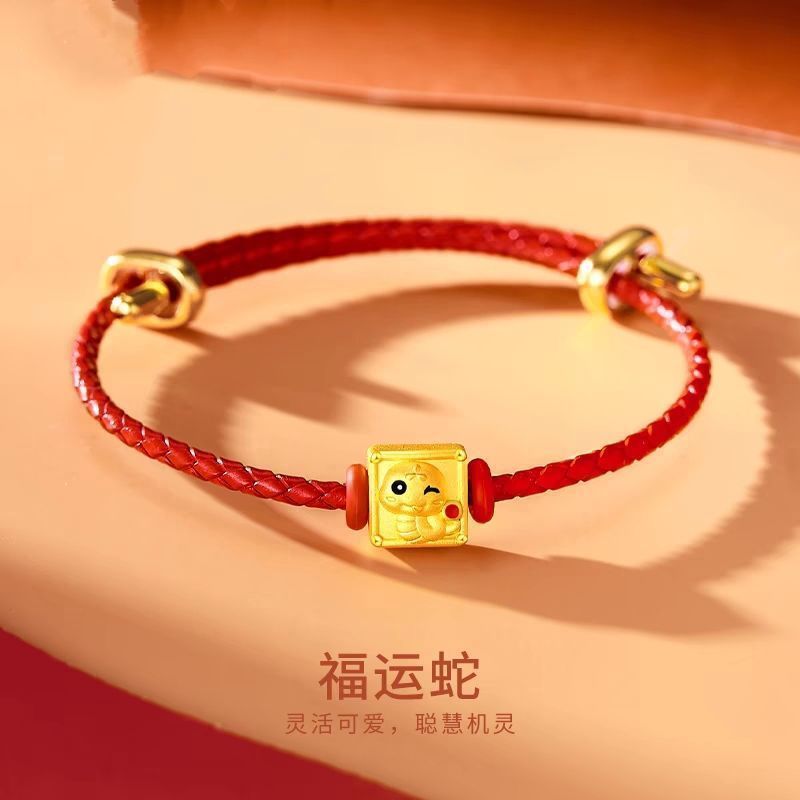 999 gold-wrapped silver zodiac snake lucky bracelet for women couple golden leather rope valentine‘s day gifts for girlfriend