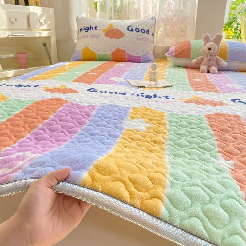 milk fiber mattress cotton and thickening winter warm mattress coral fleece cushion soft cushion flannel bottom thickening bed sheet