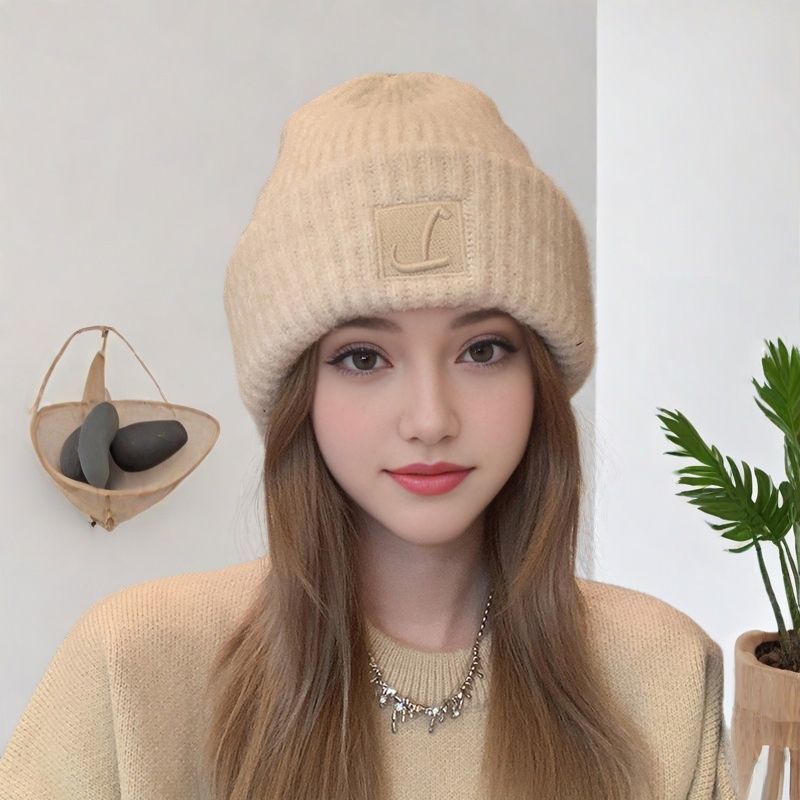 thickened woolen cap women‘s autumn and winter korean warm pile style beanie hat big face slimming small knitted earmuffs hat loose