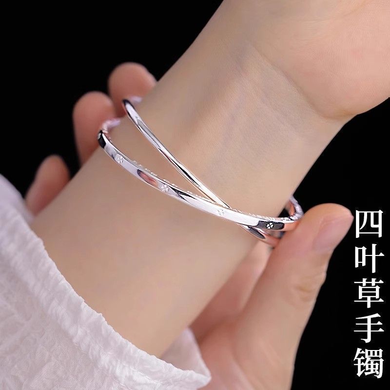 clover s999 sterling silver bracelet girls double ring pure silver niche exquisite high sense silver jewelry birthday gift