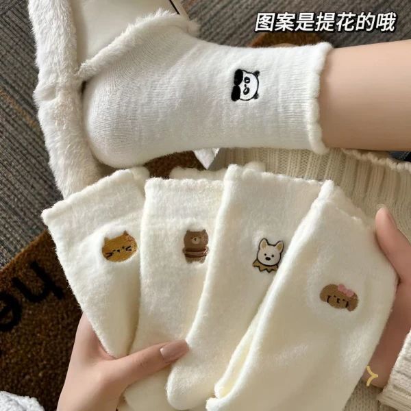 winter extra thick thermal socks children‘s tube socks plush home floor socks college style white stockings