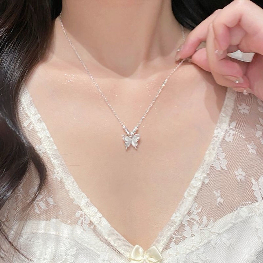 cold feeling new chinese style opal butterfly necklace high sense accessories light luxury minority riverstones clavicle chain neck chain