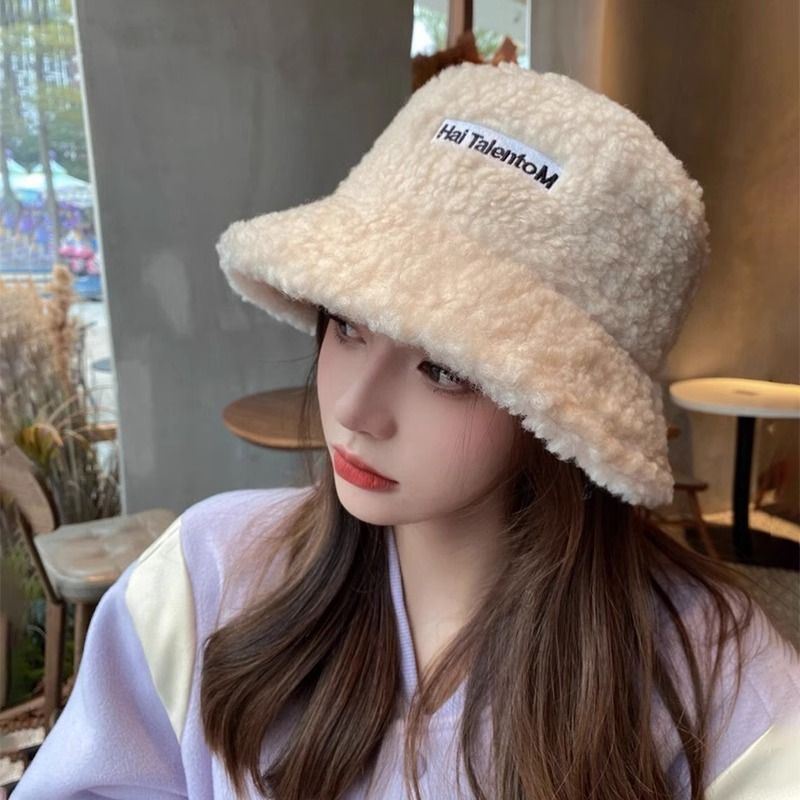 internet celebrity lamb wool bucket hat women‘s autumn and winter teddy plush hat autumn and winter korean style all-matching cute bucket hat ear protection