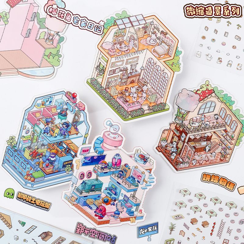 korean style new landscape stickers decompression stacking miniature three-dimensional cottage diy handmade cute scene stickers