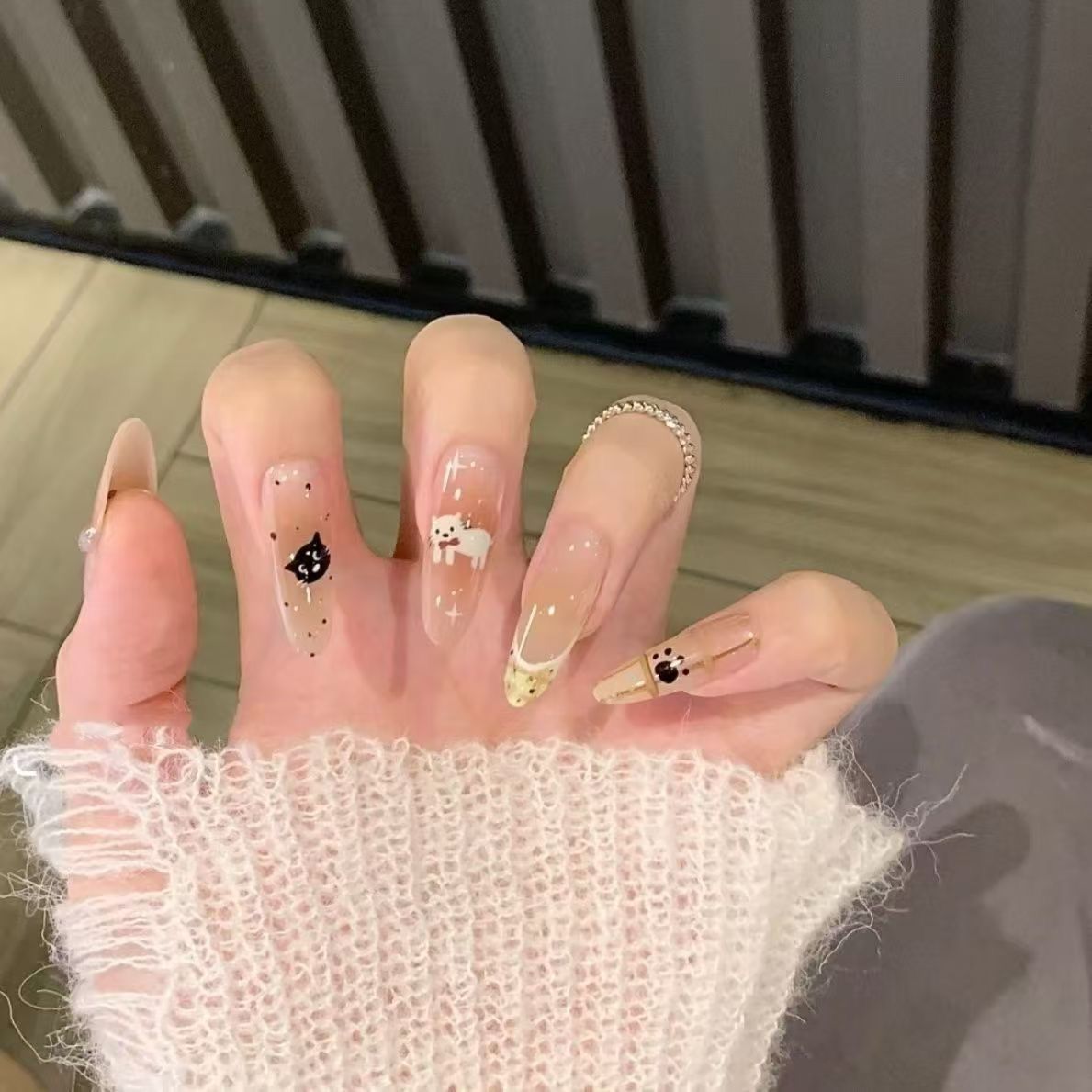 manicure autumn and winter advanced cute ins patch removable drop-shaped french wear  eye white new year christmas