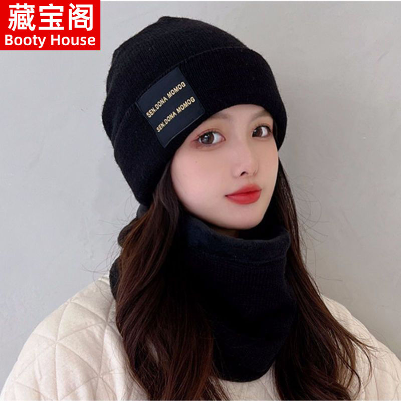 [pavilion of the hidden treasure] korean woolen hat women‘s autumn and winter fleece-lined thickened pullover earflaps warm knitted confinement cap